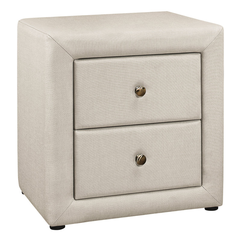 Table de chevet beige avec surface rembourrée et rangement - Bouton de chambre à coucher essentiel lin bronze