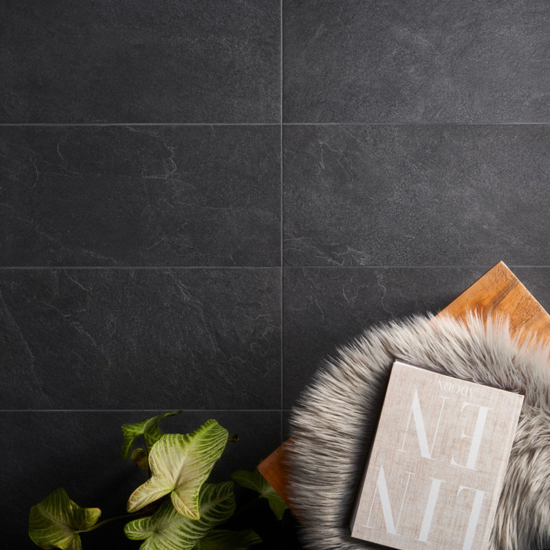 Era 12x24 Matte Limestone Look Porcelain Tile, Charcoal Black