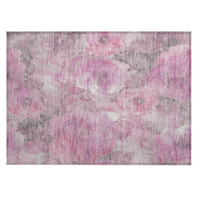 Tapis intérieur / extérieur rose lavable à la machine Xhevrie