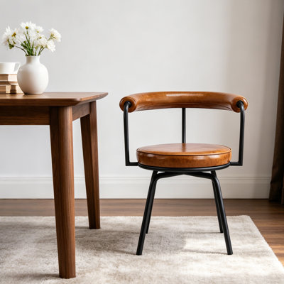 Abisan Bauhaus-Inspired PU Upholstered Swivel Dining Chair with Tubular Metal Frame