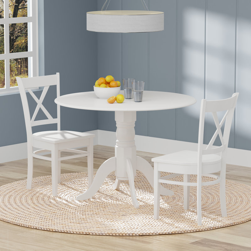 Traditions Solid Wood Top Pedestal Dining Set, 3 Piece Dining Set, White, White