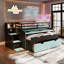 Lit mezzanine avec bureau coulissant, lit gigogne et marches de rangement-131274462-131274466