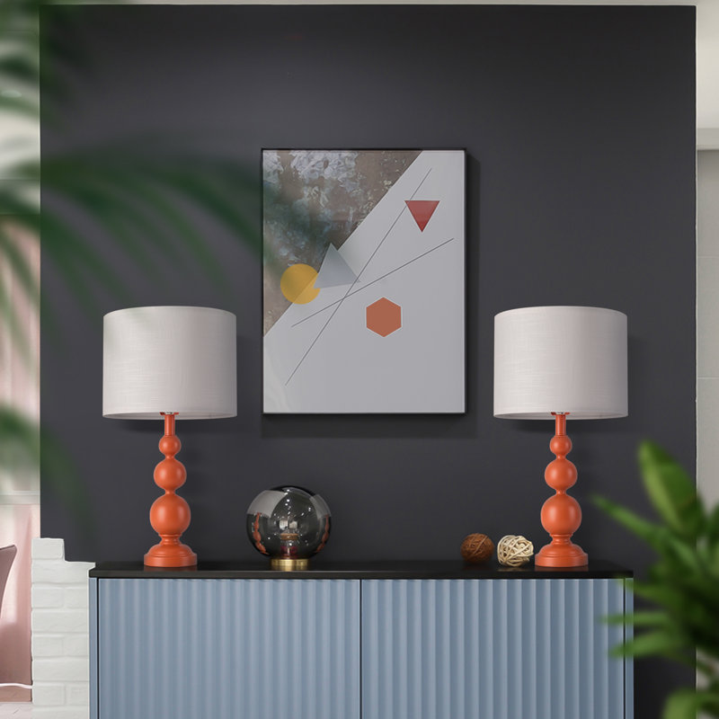 Ensemble de 2 lampes de table à double gourde orange moderne 24,4 pouces, Orange