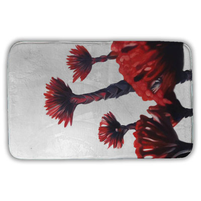 Red tropical flowers Bath Mat with Non-Slip Backing - Quick Dry Memory Foam Bathroom Rug - Absorbent - Modern Plush Spa-Style - Machine Washable