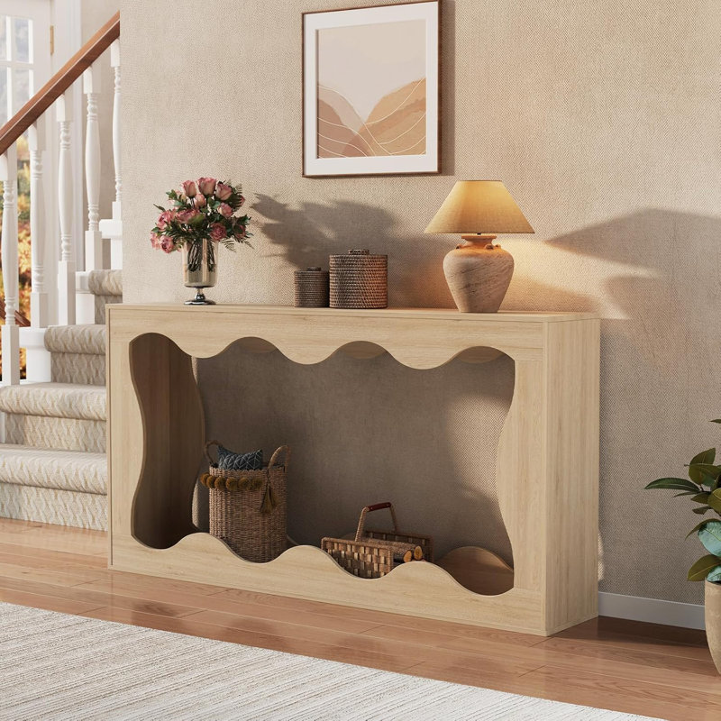 Console de 63 po de long avec rangement et rangement, jaune