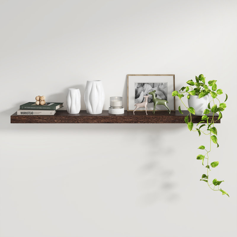 Avnish Solid Wood Floating Shelf, 1.6" H x 48" W x 8.1" D, Rustic Brown