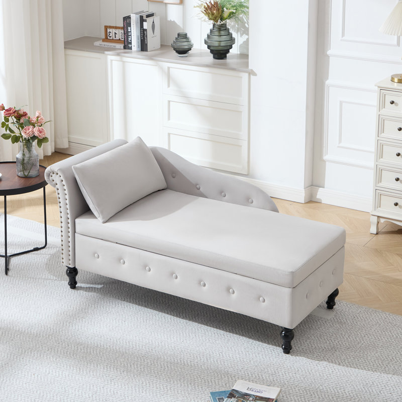 Chaise longue de rangement en velours Eastham, Gris clair, Orienté à droite