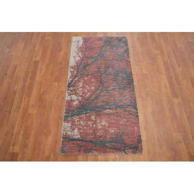 Tapis de couloir oriental abstrait à imprimé nature 2x5