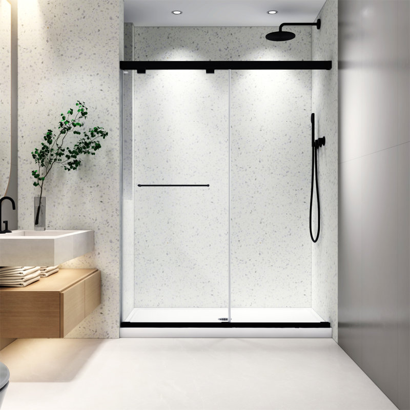 5476 Inch North American Frameless Double Sliding Matte Black Shower Door With Adjustable Soft Closing Function 8Mm Tempered Glass With Nano Easy Cleaning And Stick Explosion-Proof Menbrance