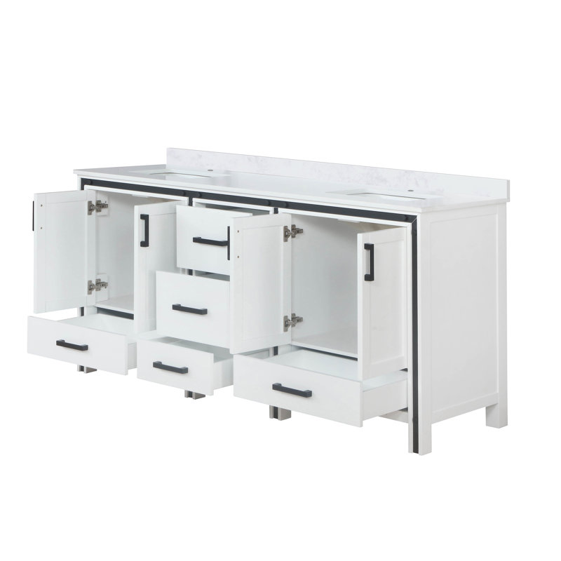 Meuble-lavabo double l 72 po x P 22 po Ziva, Gris foncé, Marbre de culture blanc