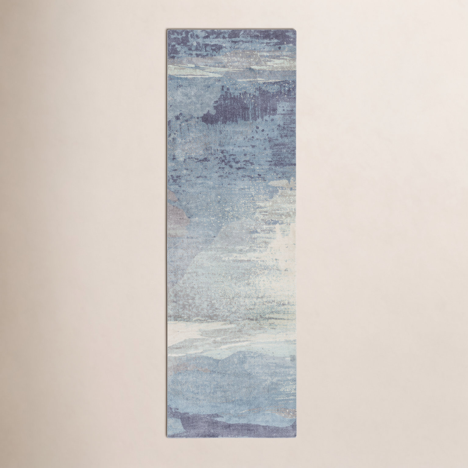 Zeta Blue Gray Beige Abstract Rug, Runner 2'6" x 8'