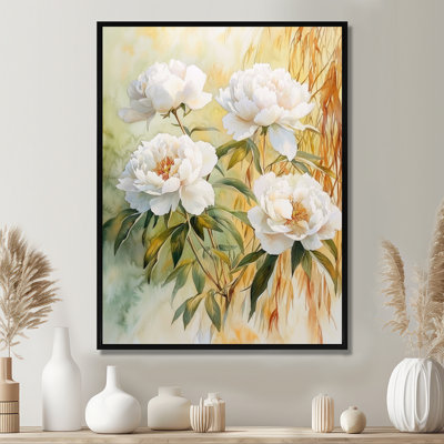 Carlinville, pivoines par le saule d'automne II - pivoines, reproduction d'art sur toile encadrée