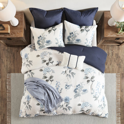 Édredon 7 pièces à motif floral en seersucker, avec coussin et literie de style champêtre