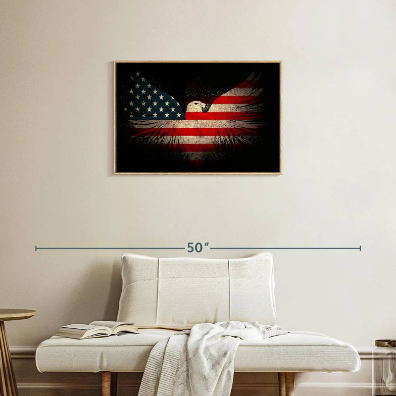 Aigle américain et drapeau, Cadre flottant en bois naturel, 31 po x 21 po