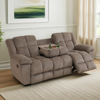 3-Person Reclining Sofa With Drop-Down Table & Cup Holders, Soft Corduroy