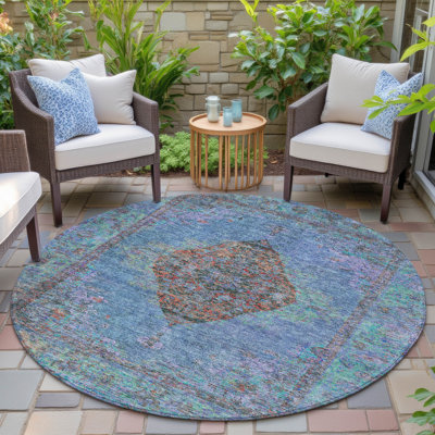 Tapis intérieur / extérieur bleu lavable à la machine Xhevrie