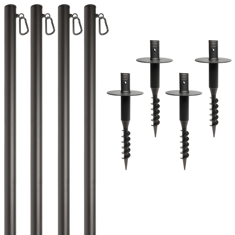 String Led Light Pole Kit for Backyard, Garden, Lawn, Patio, or Deck, Poles Extends To 10 Ft Tall, Includes a Machined-Screw Base with Flat Topper, Installation Bar, and a Magnetic Bubble Level