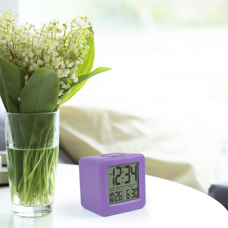Digital Soft Cube Alarm Tabletop Clock in Purple