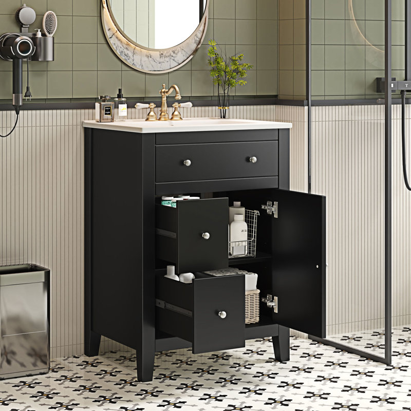 Bathroom Vanity With Ceramic Basin, Black