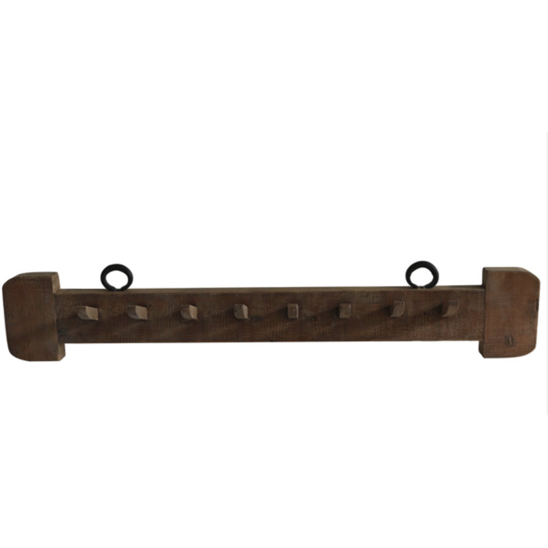 Rustic Wooden Wall Hanger with Iron Accents