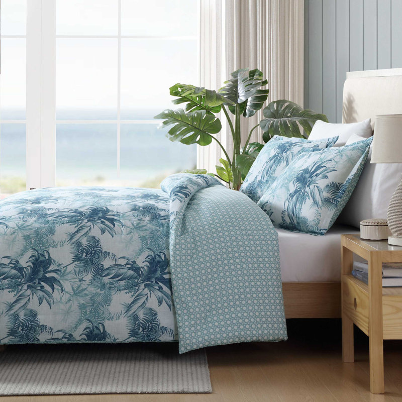 Tommy Bahama Legacy Palms Cotton Reversible Blue Comforter Set, King Comforter + 2 King Pillow Shams