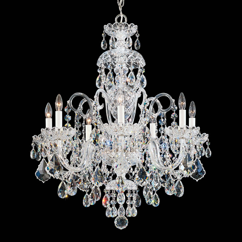 Olde World 7 Light 25in x 31in Chandelier in Polished Gold with Clear Heritage Handcut Crystals, Czech, Silver