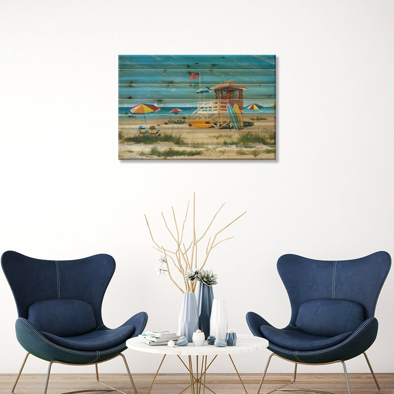 «Beach Colors» par John Rossini - peinture sur bois sans cadre, H 18 po x l 26 po x P 1,5 po