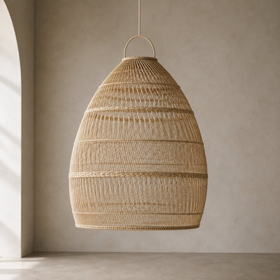 19 in. H Rattan Dome Pendant Shade