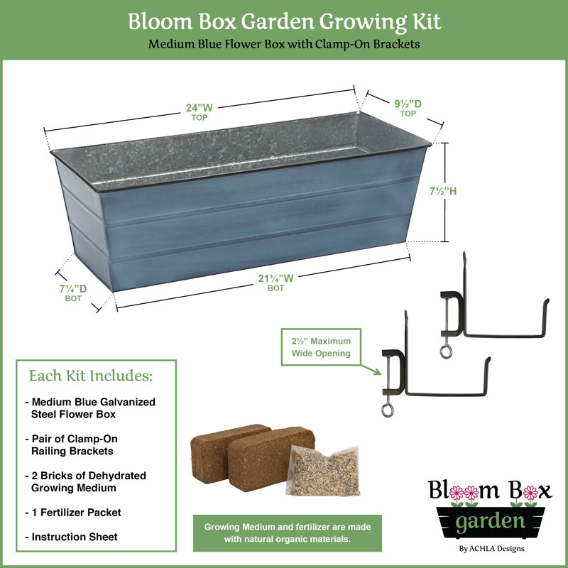 Metal Railing Planter, Nantucket Blue