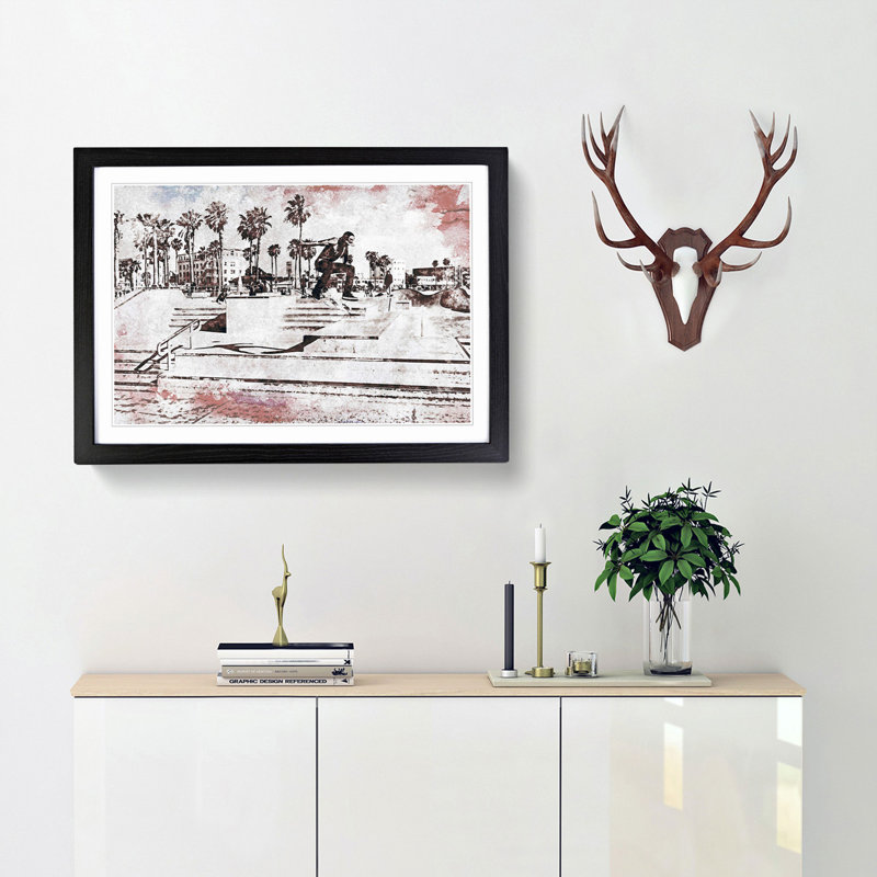 Tricks with the Skateboard in Abstract - Picture Frame Painting Print, 50cm H x 76cm W x 2cm D, Black