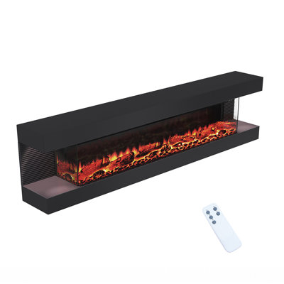 3-Sided Wall Mounted Led Electric Fireplace With Floating Mantel,Remote Control Adjustable Heat