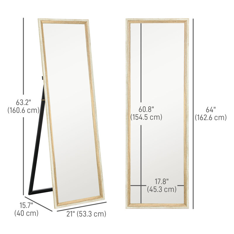 Miroir pleine longueur sur pied incliné 64 po x 21 po grain de bois foncé