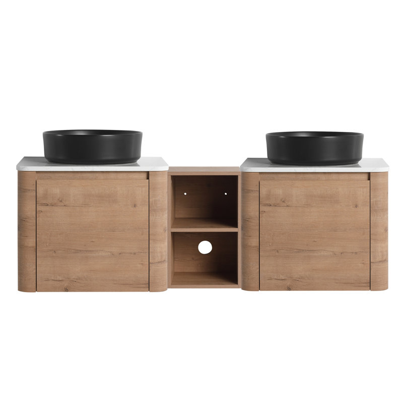 Meuble-lavabo mural 60 po avec lavabo d'art en céramique 60 po, Noir