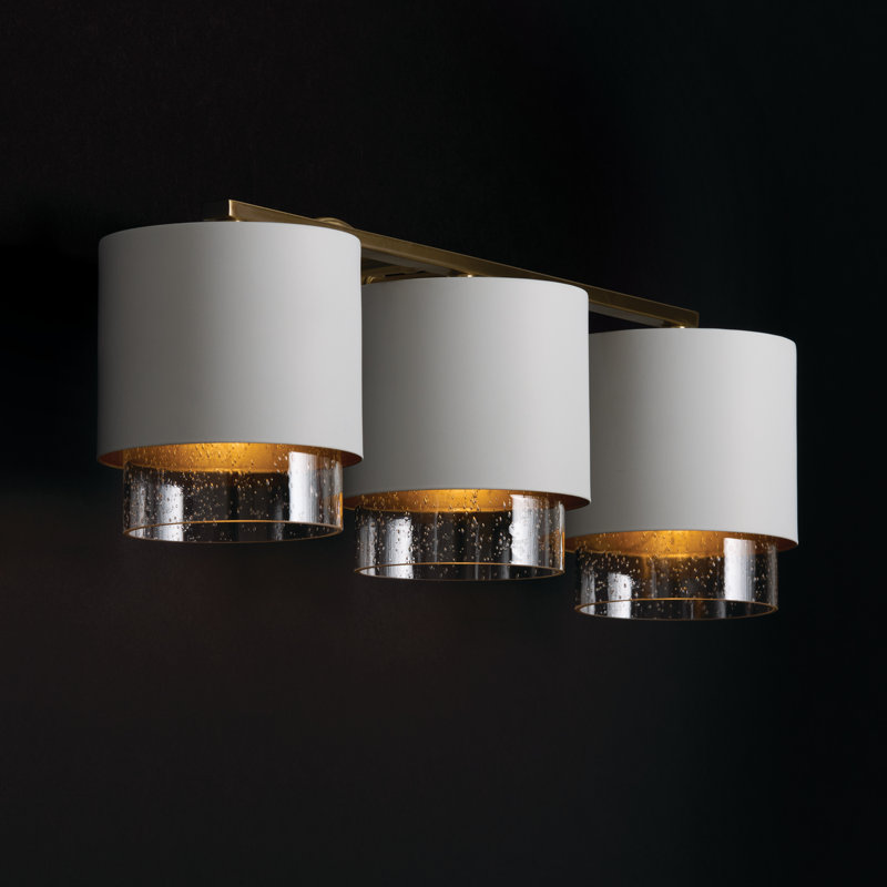24.25"W x 8.25"H 3-Light Cylindrical Metal Vanity and Seeded Glass, Matte Brass/White