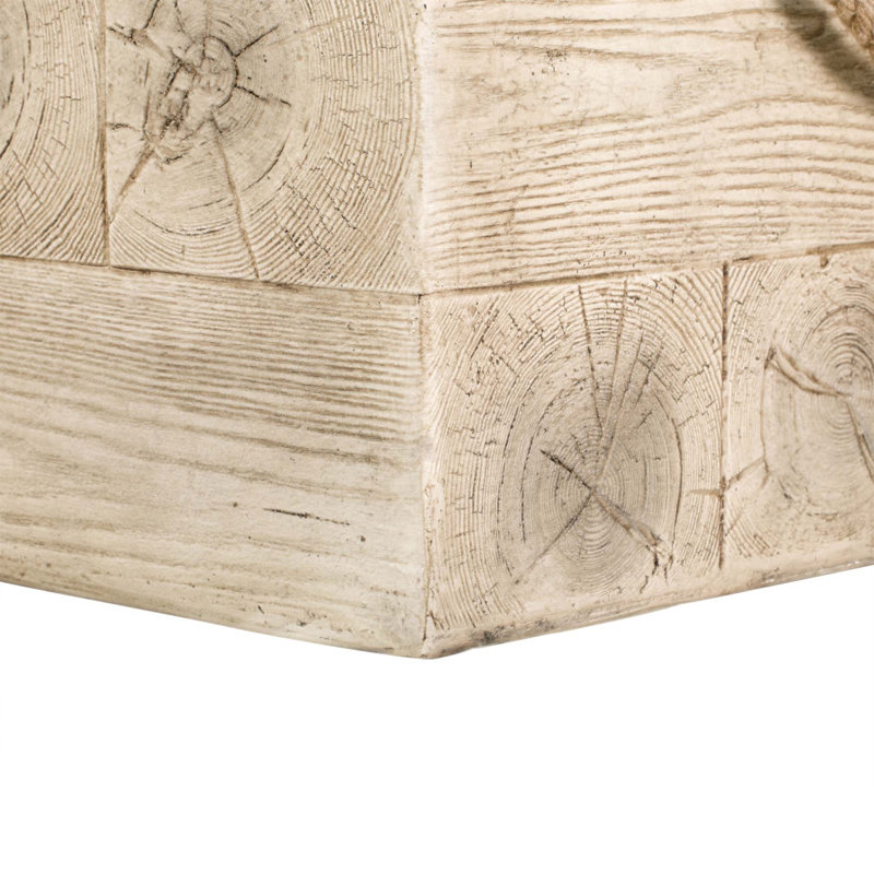 Outdoor Wood Grain Square MGO Side Table With Simulated Braided Cord – Indoor Retro End Table For Home & Patio Decor
