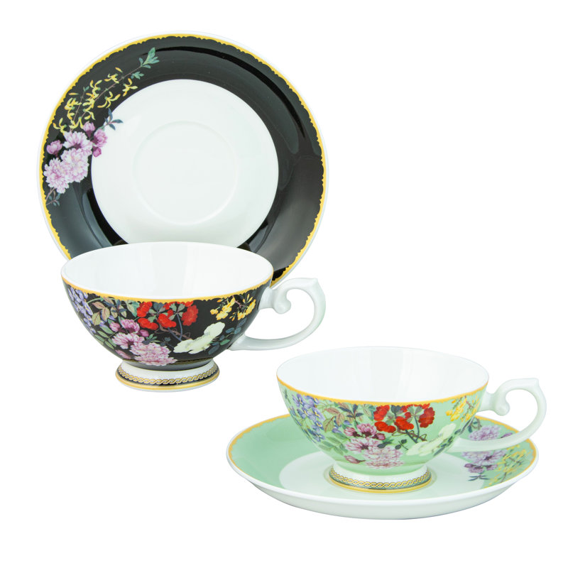 Ensemble de 2 tasses à thé et soucoupes en porcelaine tendre