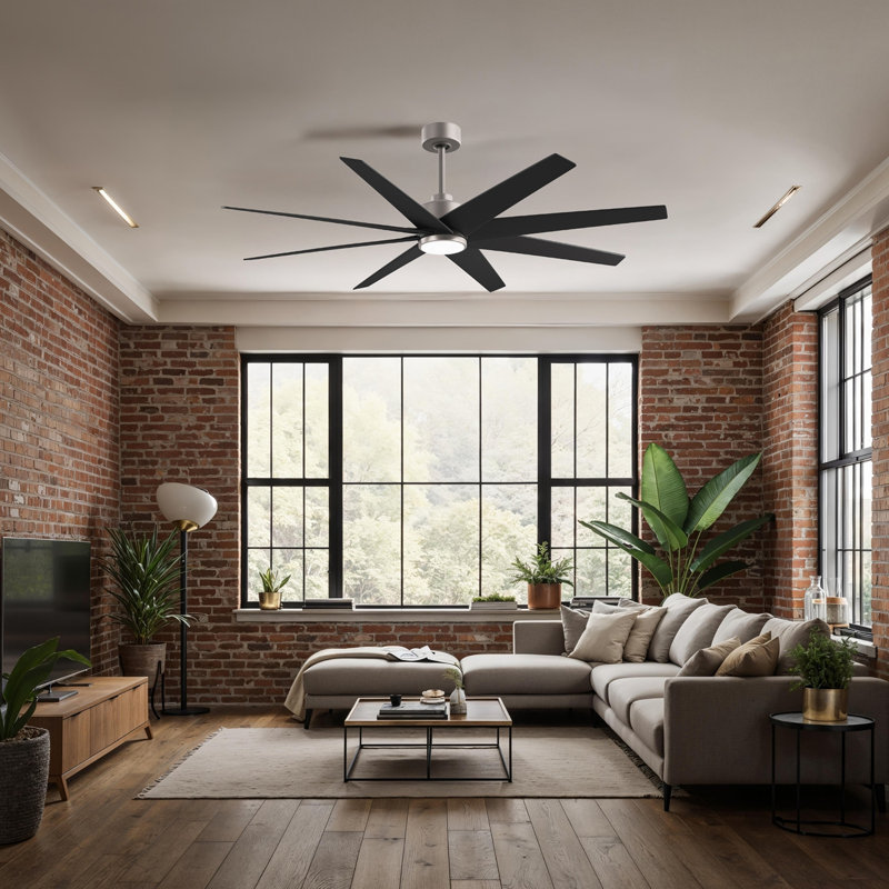 Ariella - Ventilateur de plafond à huit pales - DEL intégrée, Nickel brossé, Noir mat