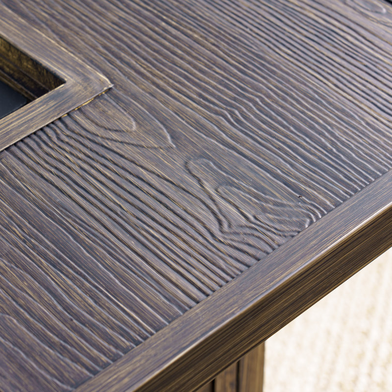 Brown Aluminum Gas Fire Pit Table with Woodgrain Finish