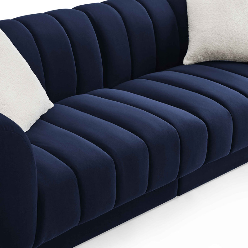Charlotte 224Cm Velvet Rolled Arms Chesterfield Sofa, Blue