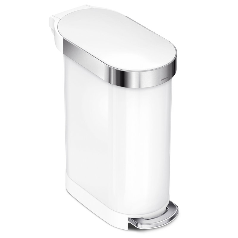 simplehuman 45L slim pedal bin, white steel