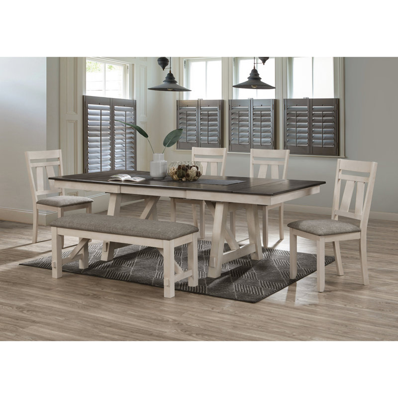 Banc rembourré de style transitionnel avec revêtement gris craie, bois massif, pieds carrés, coussin épais de 76 mm pour salle à manger et chambre à coucher gris chalet, structure en bois, siège