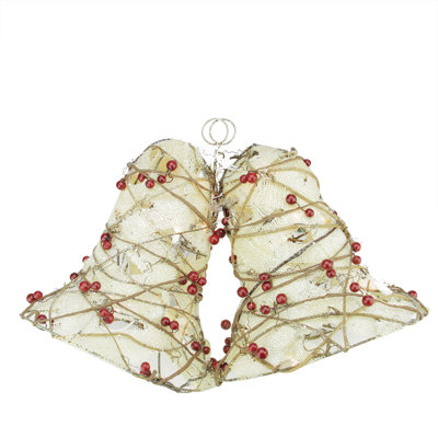Décoration de fenêtre 19 po rouge et beige en toile de jute et baies