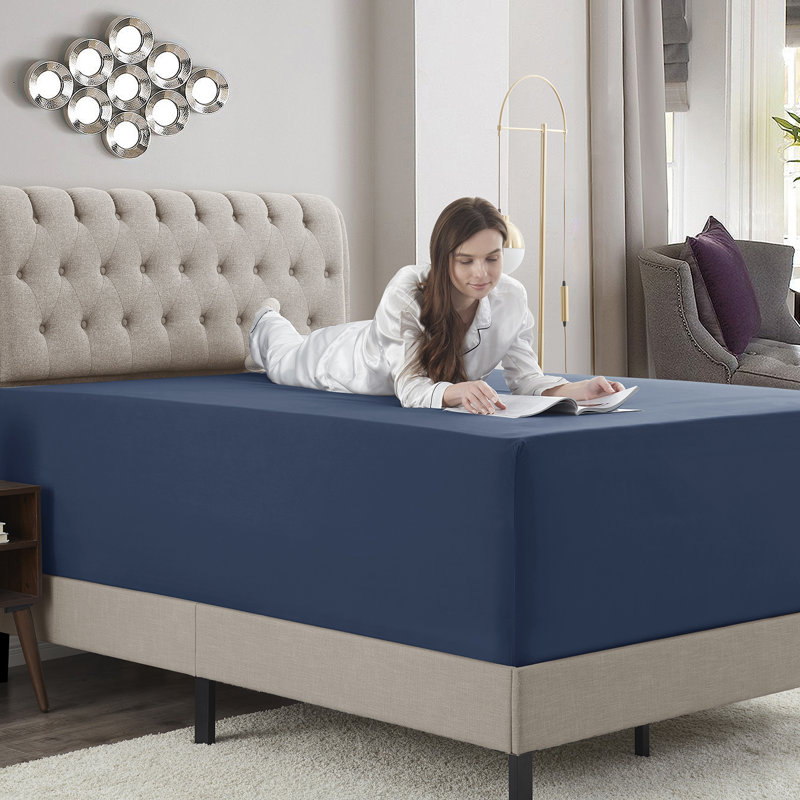 Empyrean Bedding Extra Deep Pocket Solid Fitted Sheet, California King Fitted Sheet, Navy Blue
