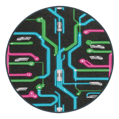 Machine Washable Transportation Gray Area Rug