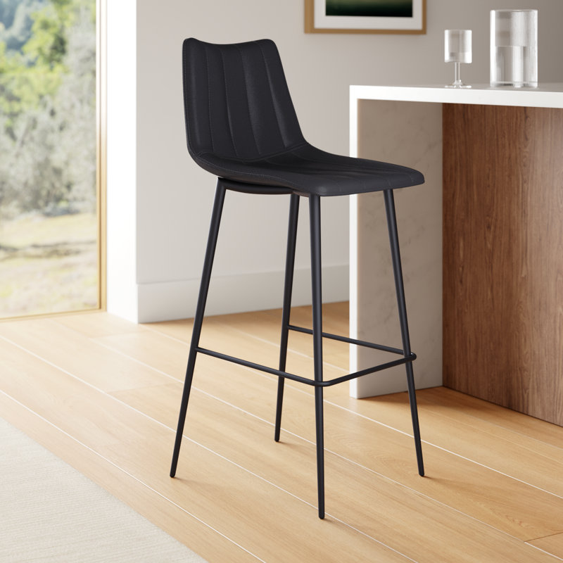 Finnigan Counter & Bar Stool, Bar Stool (30" Seat Height), Black/Faux Leather