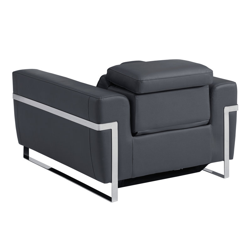 Top Grain Italian Leather Chair with Power Recliner, Dark Gray