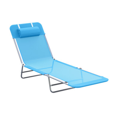 Folding Chaise Lounge Pool Chairs, Outdoor Sun Tanning Chairs With Pillow, Reclining Back, Steel Frame & Breathable Mesh For Beach, Yard, Patio by Arlmont & Co.