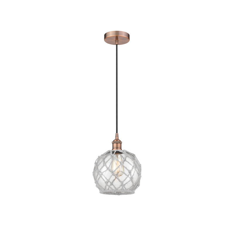 Luminaire suspendu simple à 1 lumière Haytham, Cuivre antique, Transparent/blanc