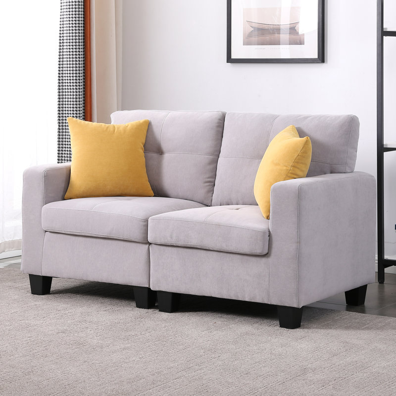 Canapé modulaire à accoudoirs carrés 59 po Chesham Brechtel, Mélange de polyester gris clair