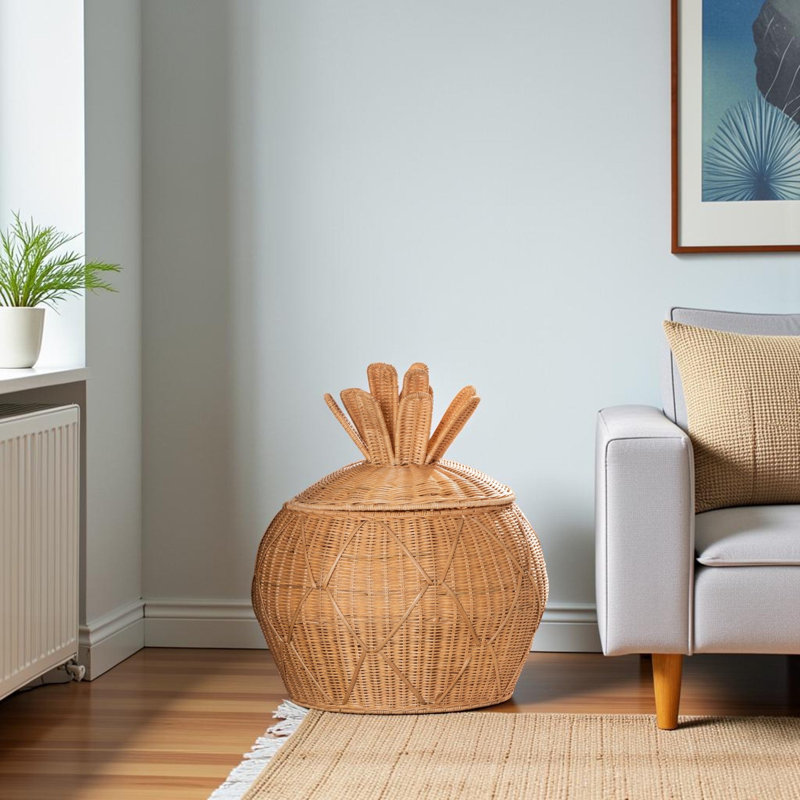 Panier à linge en osier tressé à la main Jacy, 19.439999999999998" H x  16.65" W x  16.65" D